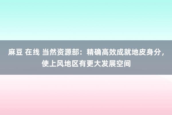 麻豆 在线 当然资源部：精确高效成就地皮身分，使上风地区有更大发展空间