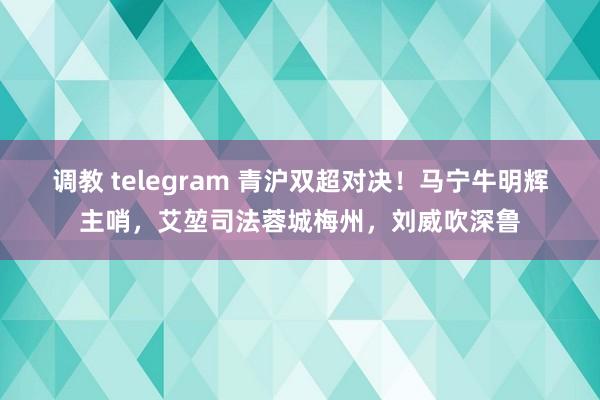 调教 telegram 青沪双超对决！马宁牛明辉主哨，艾堃司法蓉城梅州，刘威吹深鲁